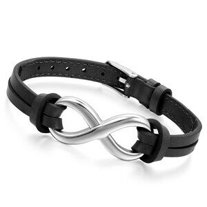 Infinity Leather Couples Bracelet Stainless Steel Adjustable Minimal Chic Gift